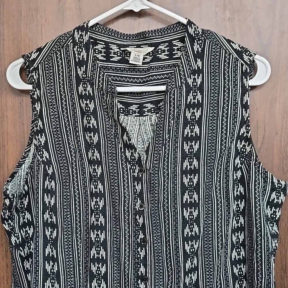 Weatherproof Vintage Size S Black White Linen Blend Button Down Sleevele… - Picture 2 of 10
